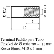 Terminal Padrão para Tubo; Flexível de Ø externo = 11 mm; Rosca fêmea M10 x 1mm