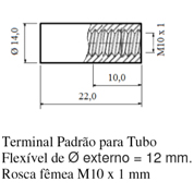 Terminal Padrão para Tubo; Flexível de Ø externo = 12 mm; Rosca fêmea M10 x 1mm