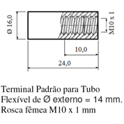 Terminal Padrão para Tubo; Flexível de Ø externo = 14 mm; Rosca fêmea M10 x 1mm