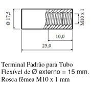 Terminal Padrão para Tubo; Flexível de Ø externo = 15 mm; Rosca fêmea M10 x 1mm